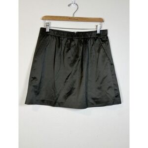 Madewell 1937 Satin Skirt Olive Green Gathered Waist Zip Back Midi Skirt M‎